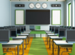 classroom with computers at every desk