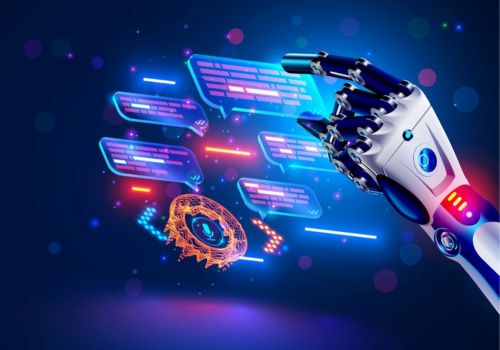 AI robot hand, interacting with chatbots