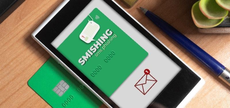 1st April Blog – Have You Been a Victim of a Smishing Scam – feature – final cell phone with a smishing scam image on the screen