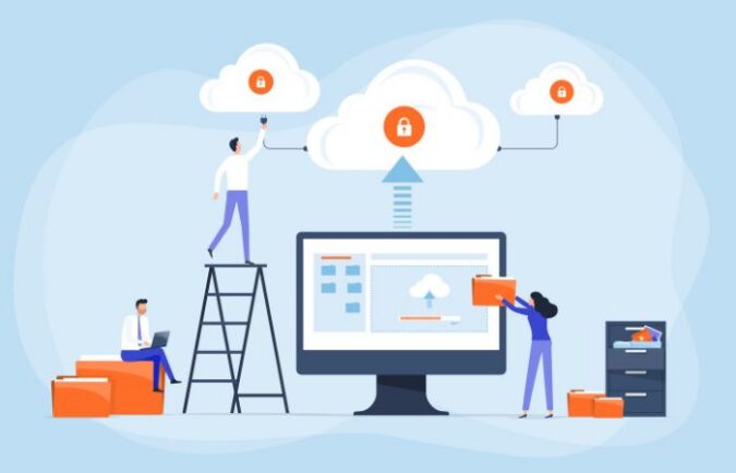 2nd August Blog – Co-Managed IT – feature – final vector image of people working on a laptop together