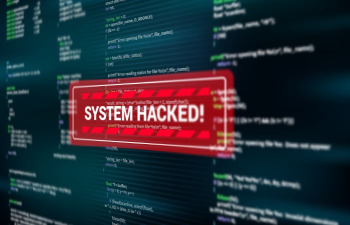 alert that reads " system hacked!"
